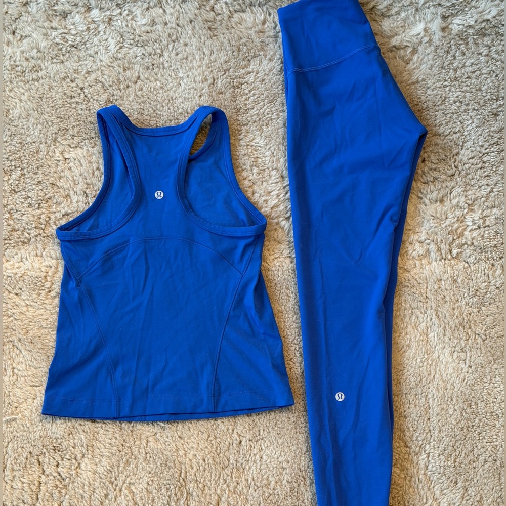 Lululemon Wunder Train High-Rise Crop 21 + Racerback Tank Set Cobalt Blue Size 4